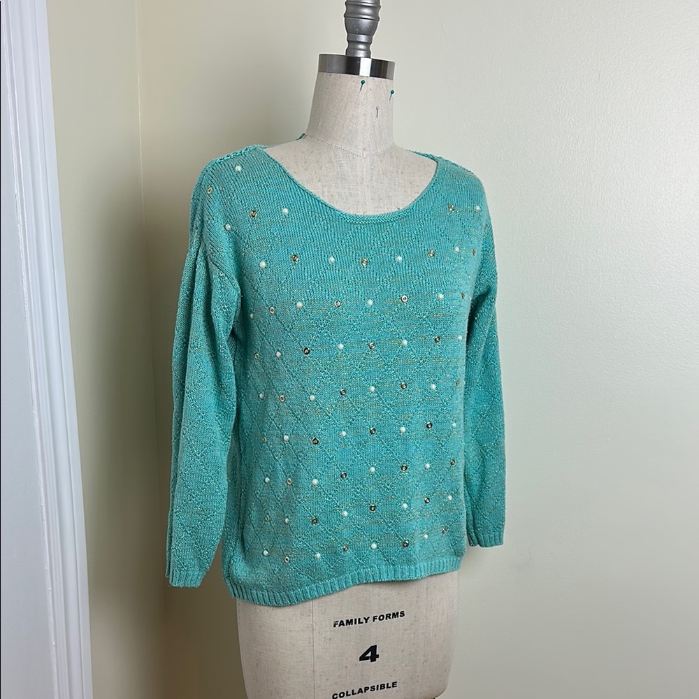 Blue Sweater with Crew Neck and Long Sleeves